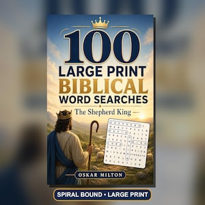 100 sopas de letras bíblicas en letra grande: El rey pastor, la vida de David (libro encuadernado en espiral) imagen 1
