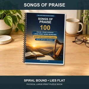 Songs of Praise Word Search Book – 100 Large-Print Worship Puzzles (Spiral Bound) image 1