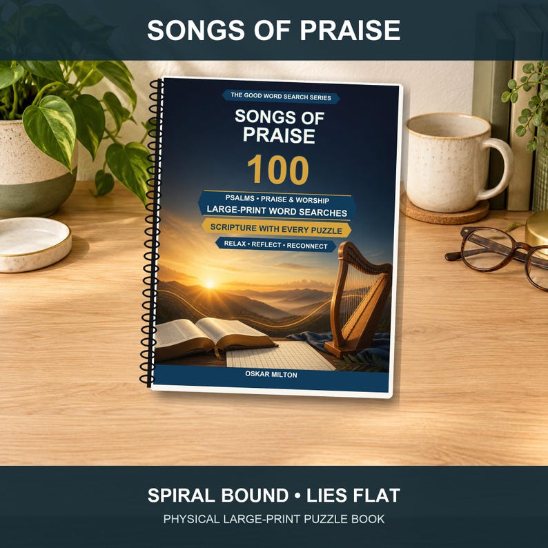 Songs of Praise Word Search Book – 100 Large-Print Worship Puzzles (Spiral Bound) image 1
