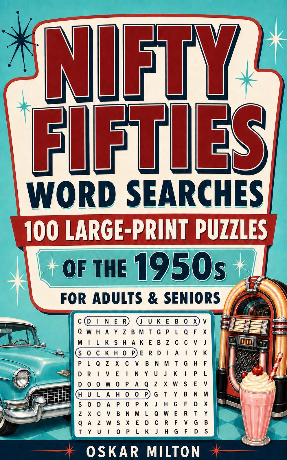 1950s Word Search Puzzles, Large Print Nostalgia Activity Book (Spiral Bound) cover