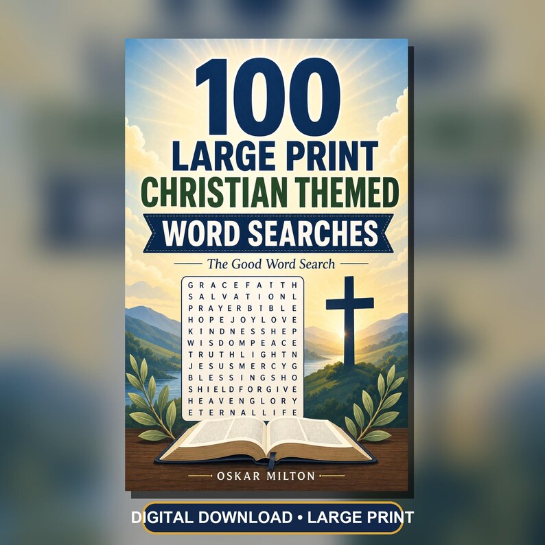 100 Large Print Christian Word Searches, Bible Themed Puzzles (PDF) imagem 1