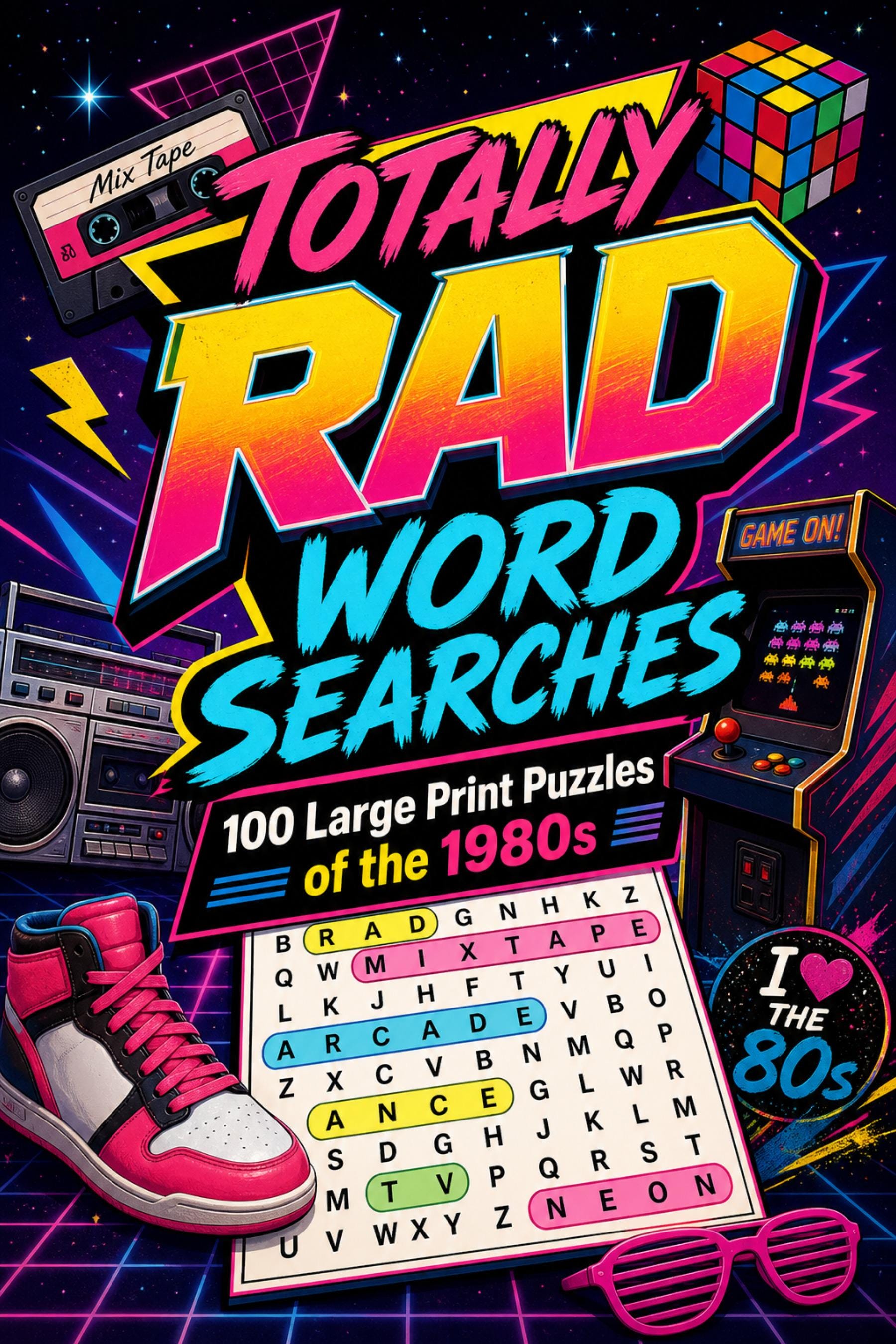 1980s Word Search Book, Large Print Puzzles, Gen X Nostalgia Activity (Spiral Bound) cover