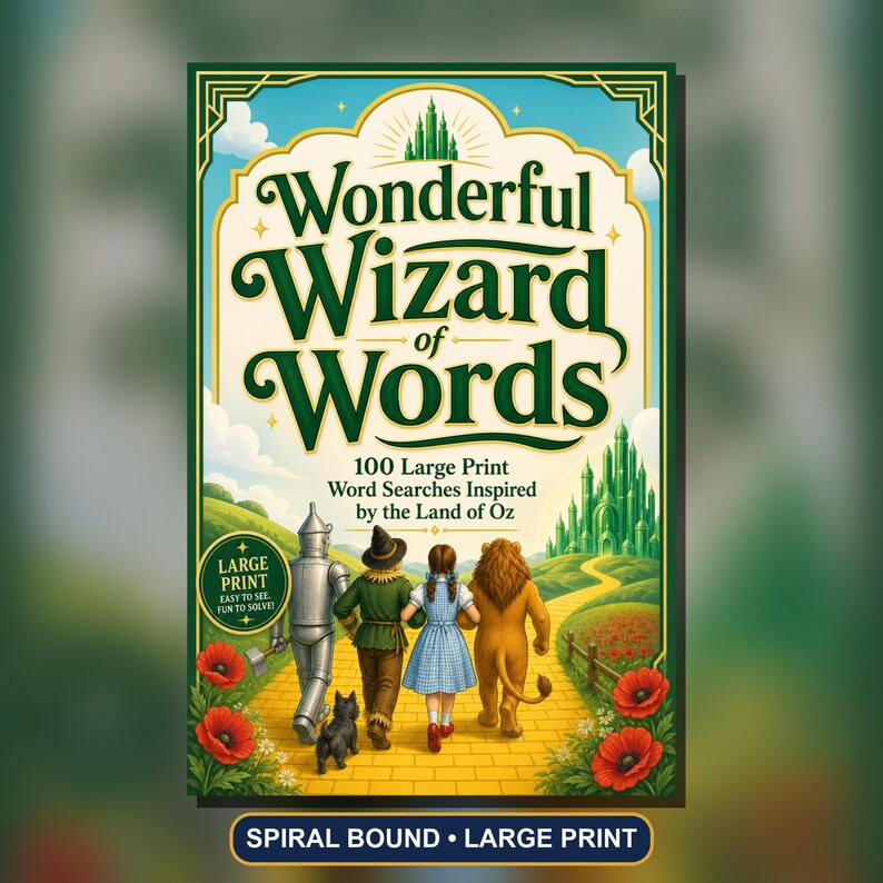 Large Print Oz Word Search Puzzles, 100 Themes, Spiral Bound Book image 1