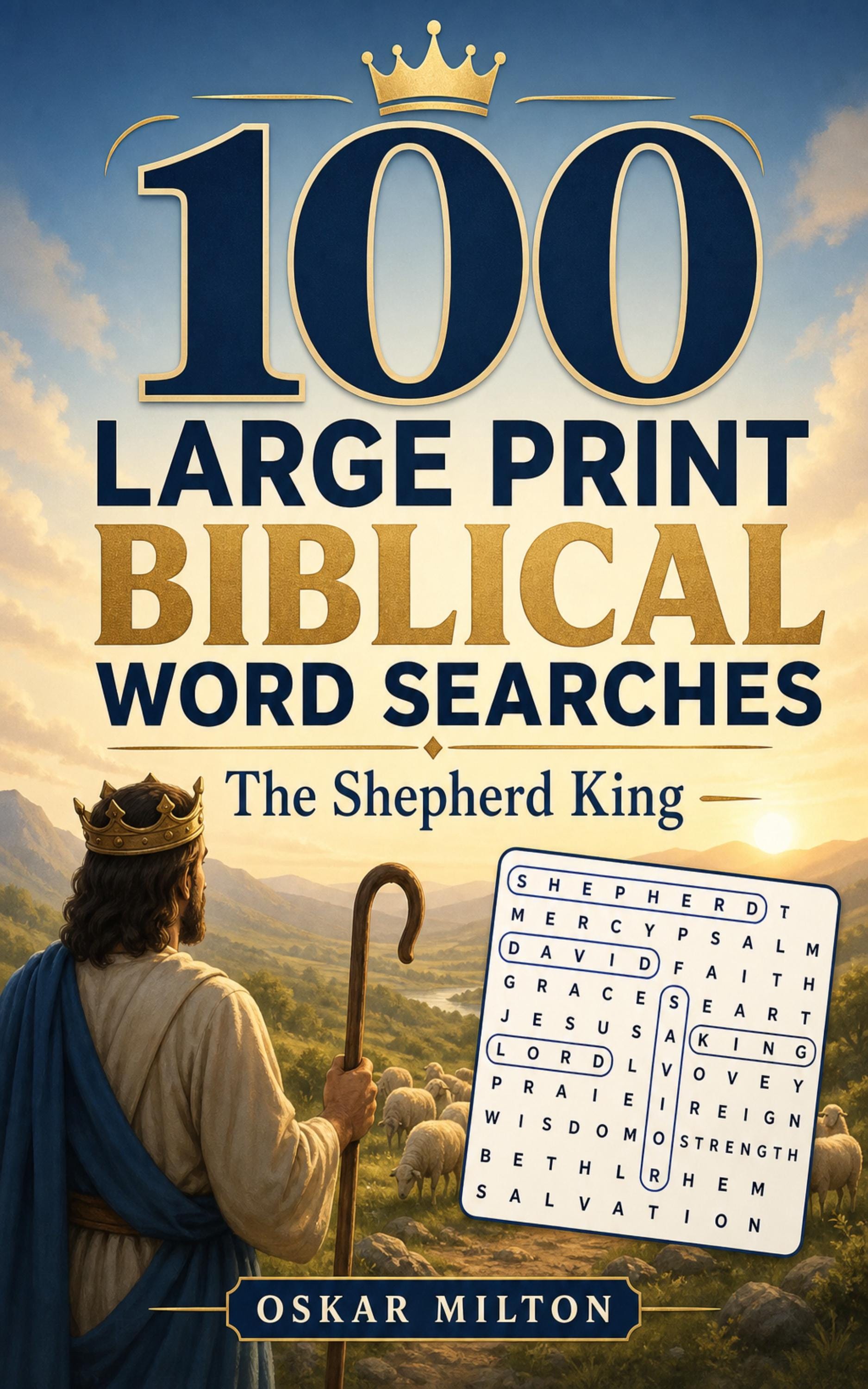 Shepherd King, 100 Life of David Word Search Puzzles, Large Print Christian Bible Activity for Adults and Seniors, Spiral Bound Book cover
