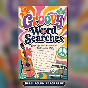 Groovy 1960s Word Search Book, Large Print Puzzles, Spiral Bound (100 Puzzles) imagem 1