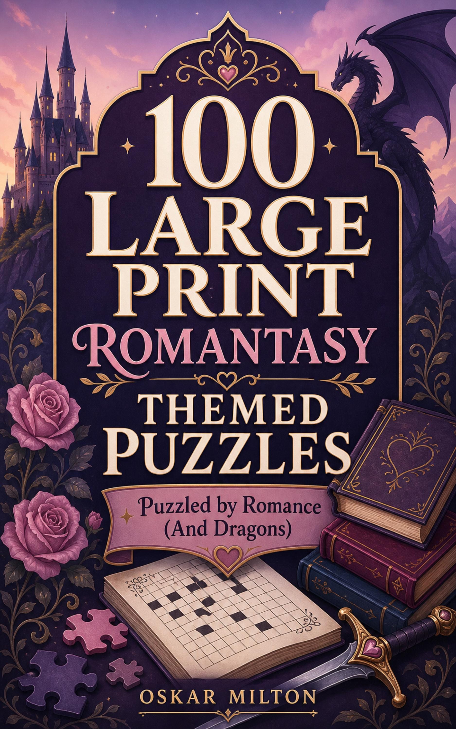 100 Large Print Romantasy Puzzles, Dragon Romance Word Search (Spiral Bound Book) cover