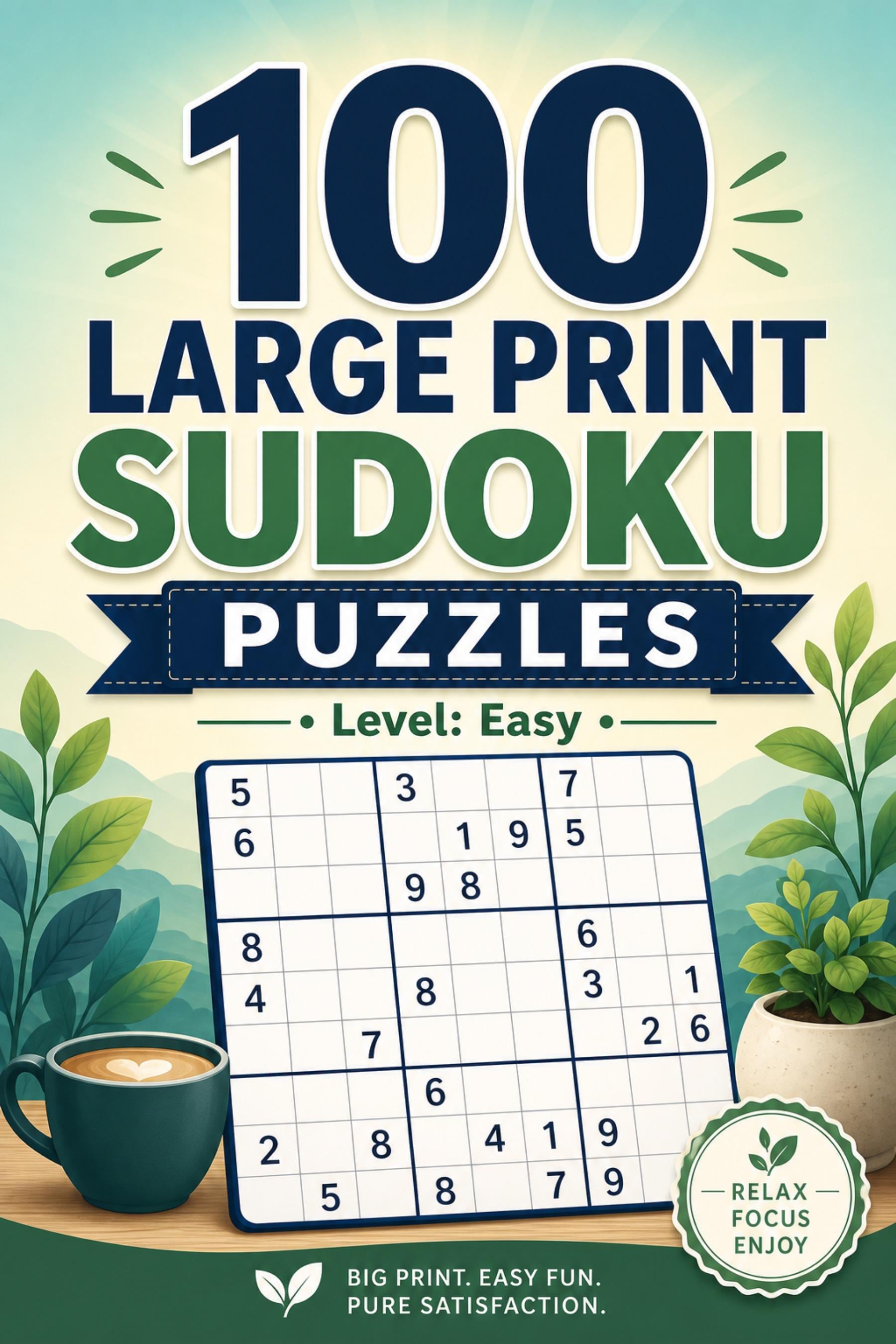 100 Large Print Sudoku Puzzles, Easy Number Logic Book (PDF) cover