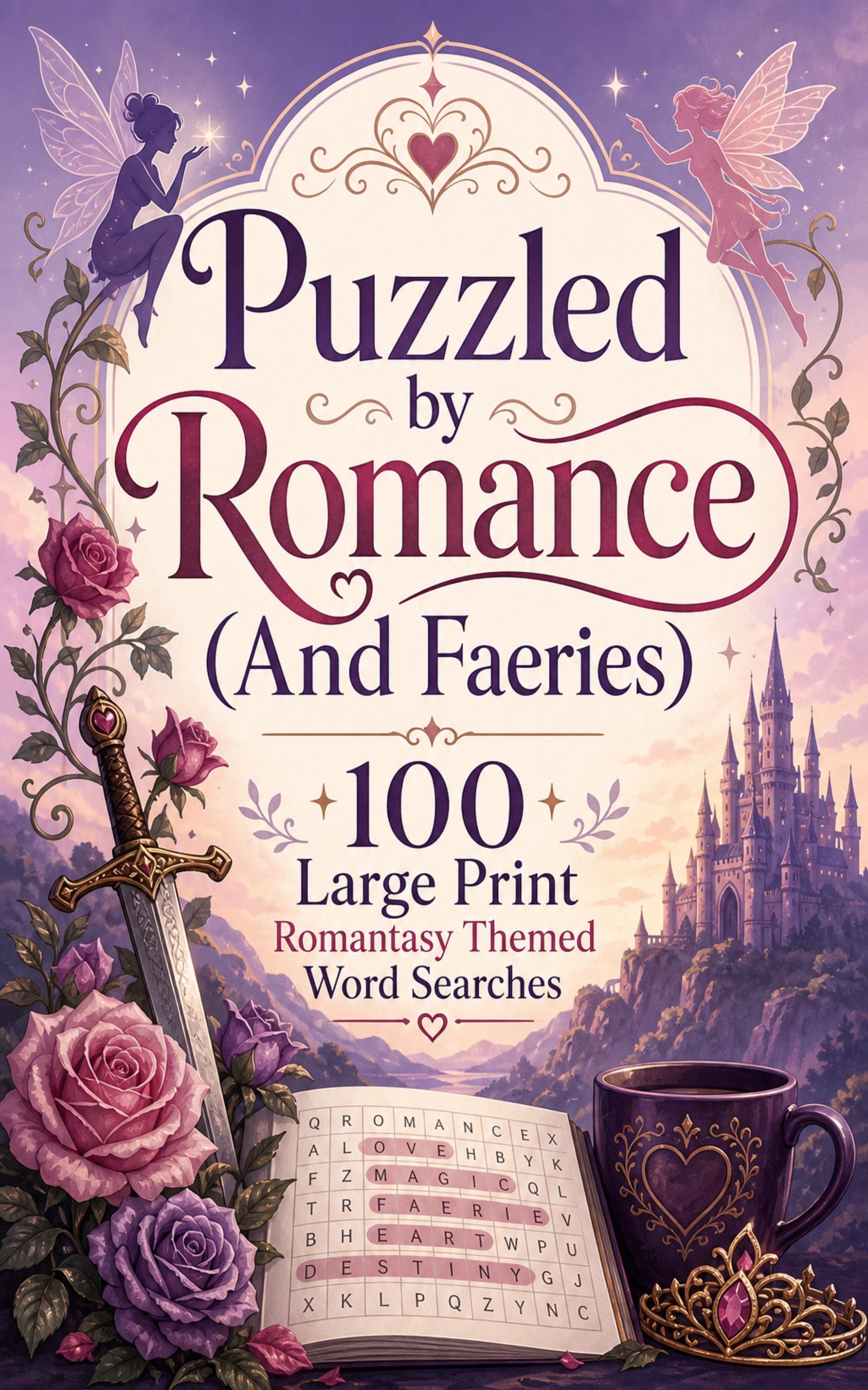 Romantasy Word Search Puzzles, Large Print, Fae Fantasy Romance (PDF) cover