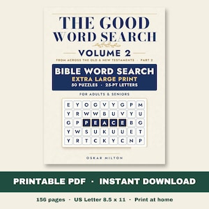 Sopa de letras cristiana Vol. 2, Rompecabezas bíblicos cristianos, Letra extragrande (Descarga en PDF)