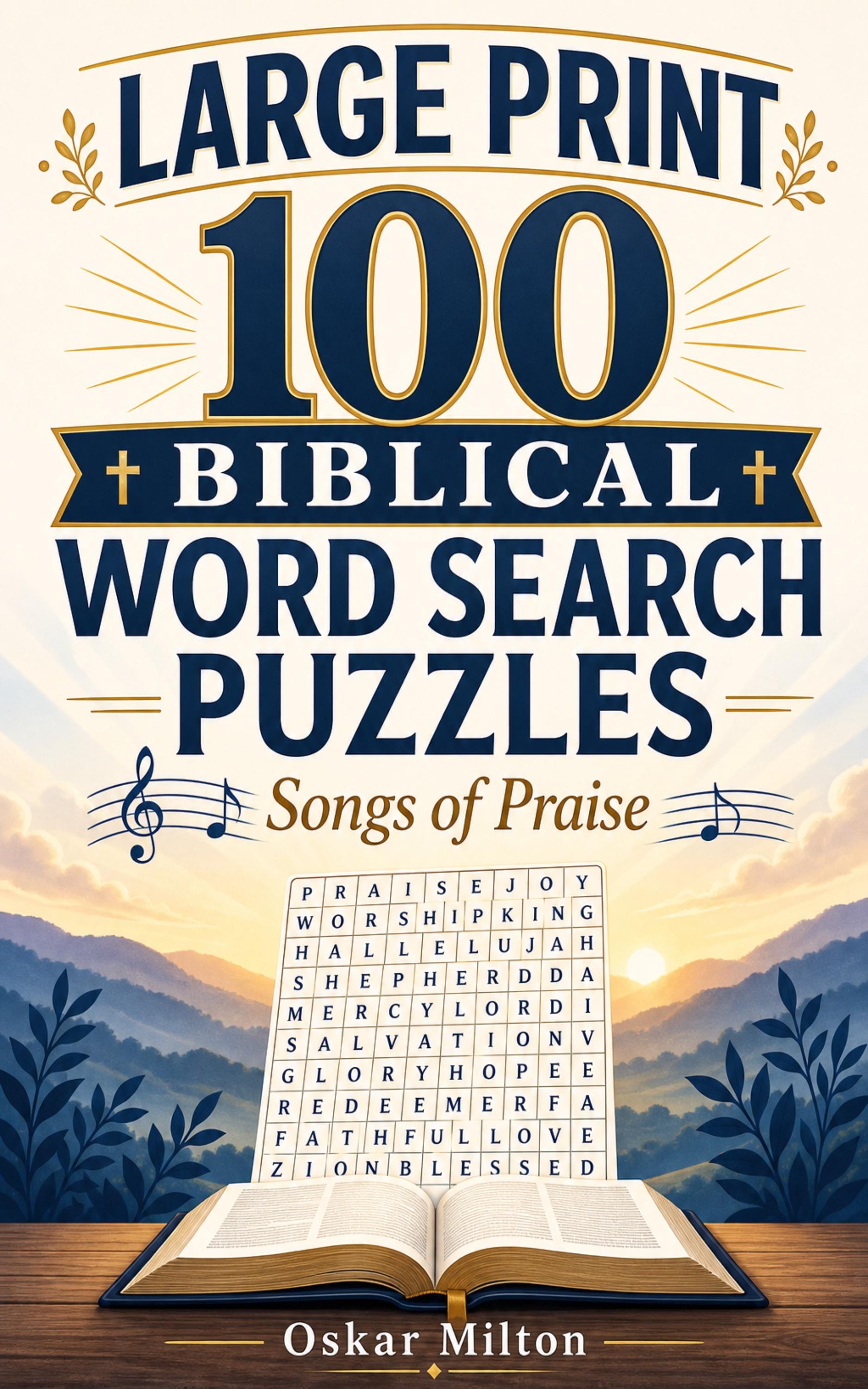 Songs of Praise: 100 Large Print Biblical Word Search Puzzles (Spiral Bound Book) cover
