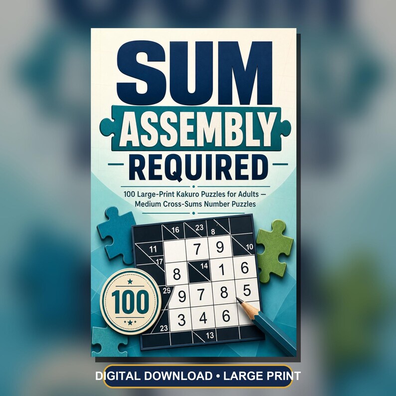 100 Kakuro-puzzels met grote letters voor volwassenen, gemiddelde kruissommen (PDF-download) afbeelding 3
