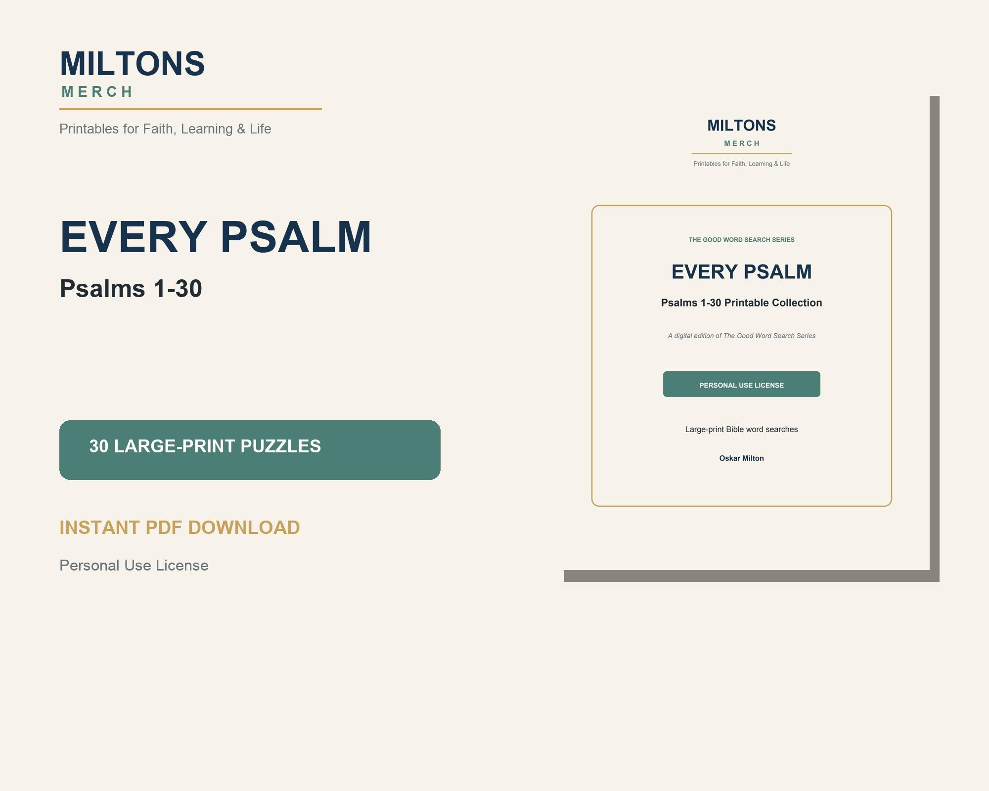 Psalms 1-30 Word Search Printables, Large Print Christian Puzzles (PDF) preview 4