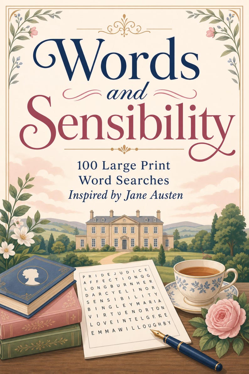 Jane Austen Word Search Puzzles, Large Print, Spiral Bound Book (100 Puzzles) image 2
