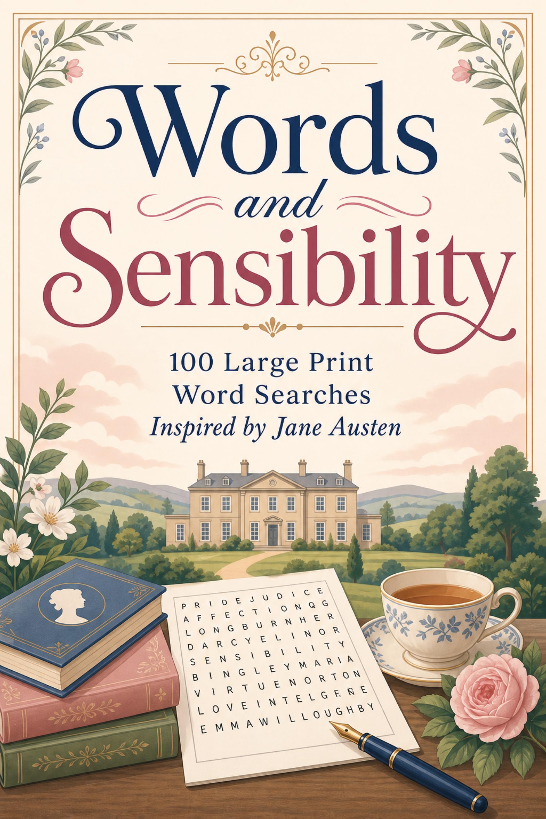 Jane Austen Word Search Puzzles, Large Print, Spiral Bound Book (100 Puzzles) cover