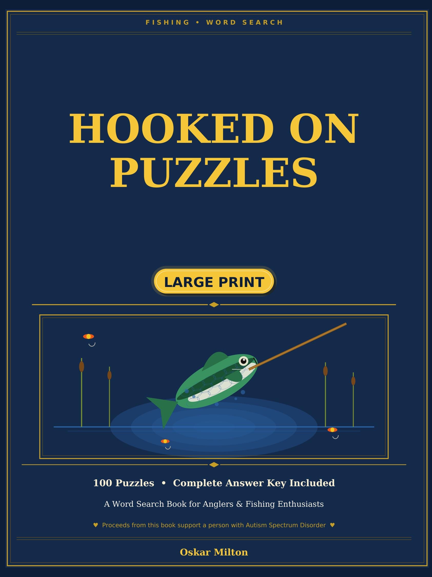 Hooked On Puzzles: 100 Large Print Fishing Word Searches (Spiral Bound Book) cover