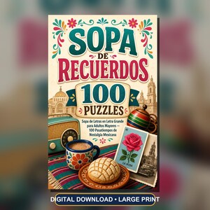 Sopa de Recuerdos: 100 Spanish Word Search Puzzles, Large Print, Nostalgic Themes (PDF) image 3