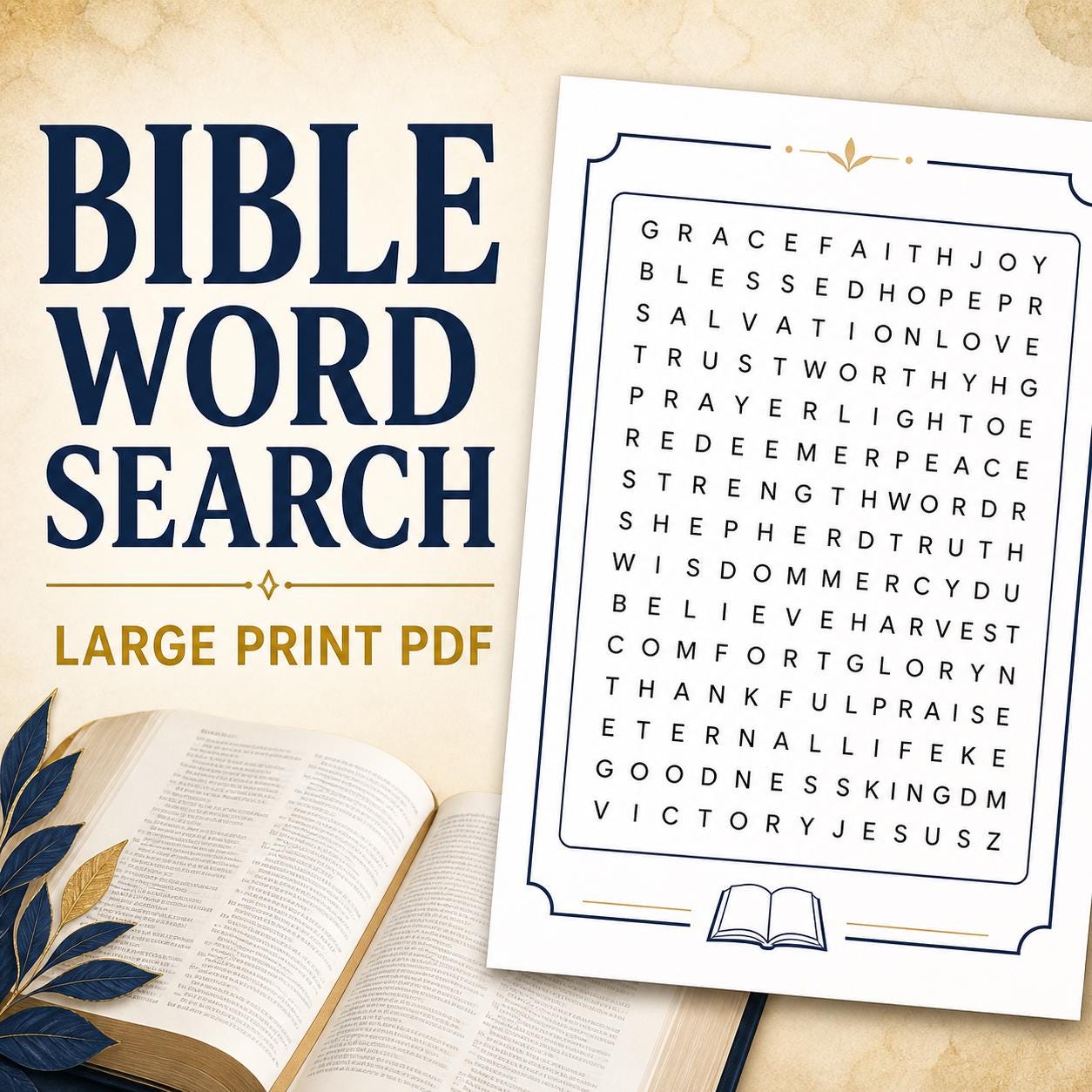 50 Large Print Proverbs Word Search Puzzles, Senior Living Activity Set (PDF) preview 3