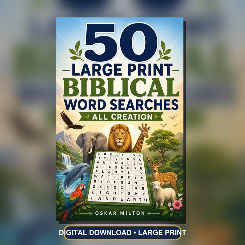 50種類の大きな活字版の創造の詩篇ワードサーチ、キリスト教聖書アクティビティ（PDF） 画像 1