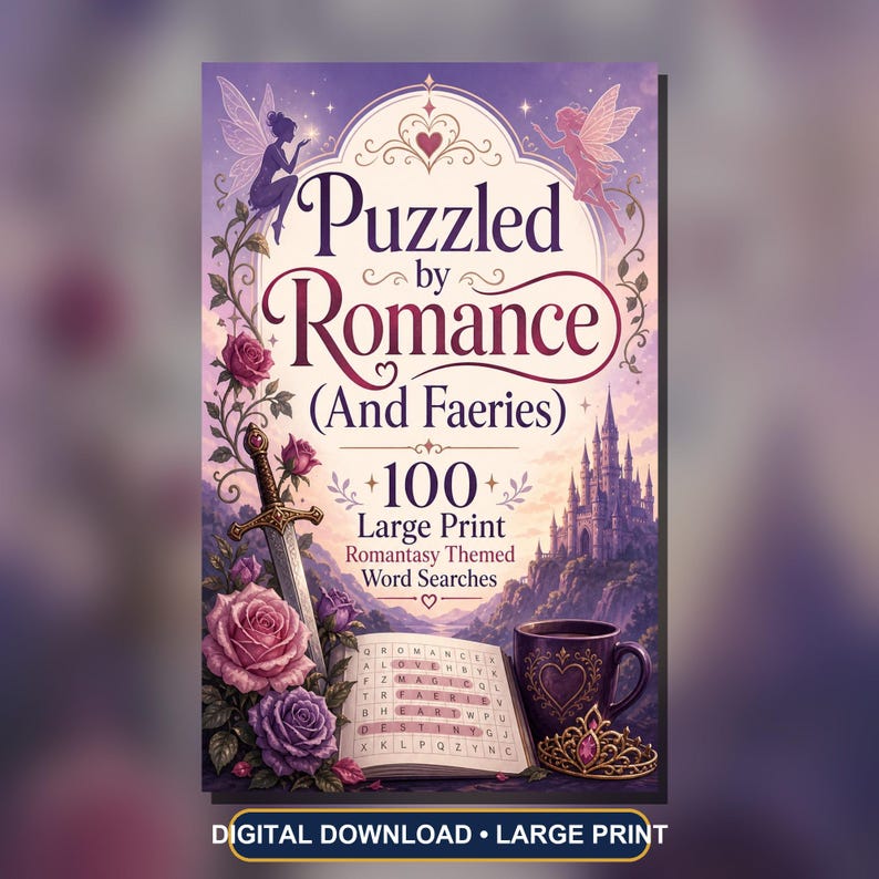 Romantasy Word Search Puzzles, Large Print, Fae Fantasy Romance (PDF) image 3