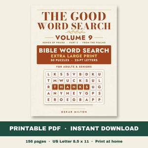 Bible Word Search Vol 9, Psalms of Praise, Extra Large Print (PDF Download) image 1