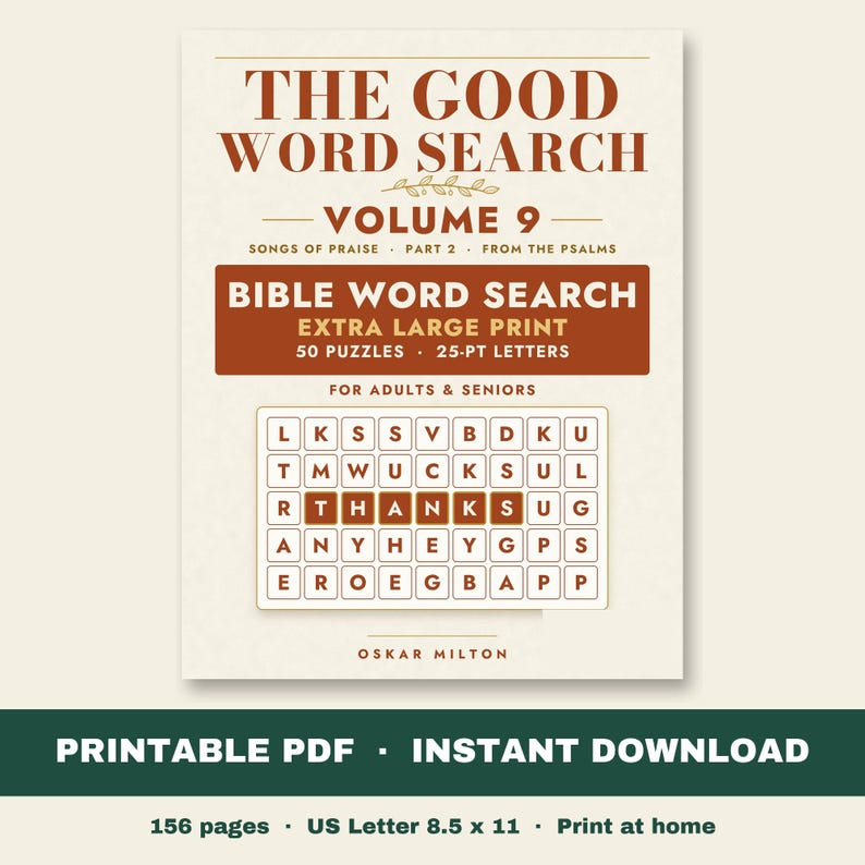 Bible Word Search Vol 9, Psalms of Praise, Extra Large Print (PDF Download) image 1
