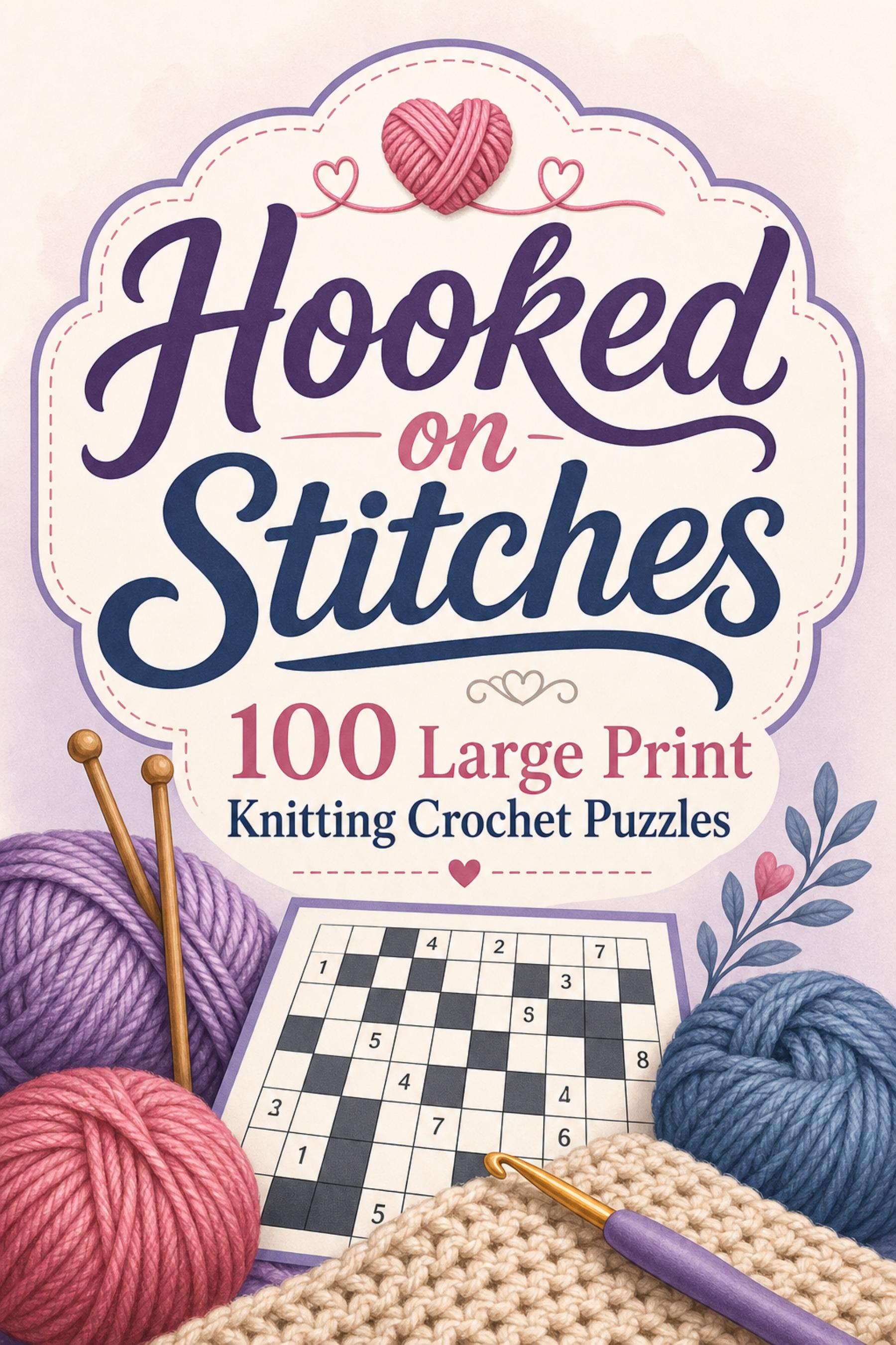 Hooked on Stitches: 100 Large Print Knitting Crochet Puzzles (PDF) cover