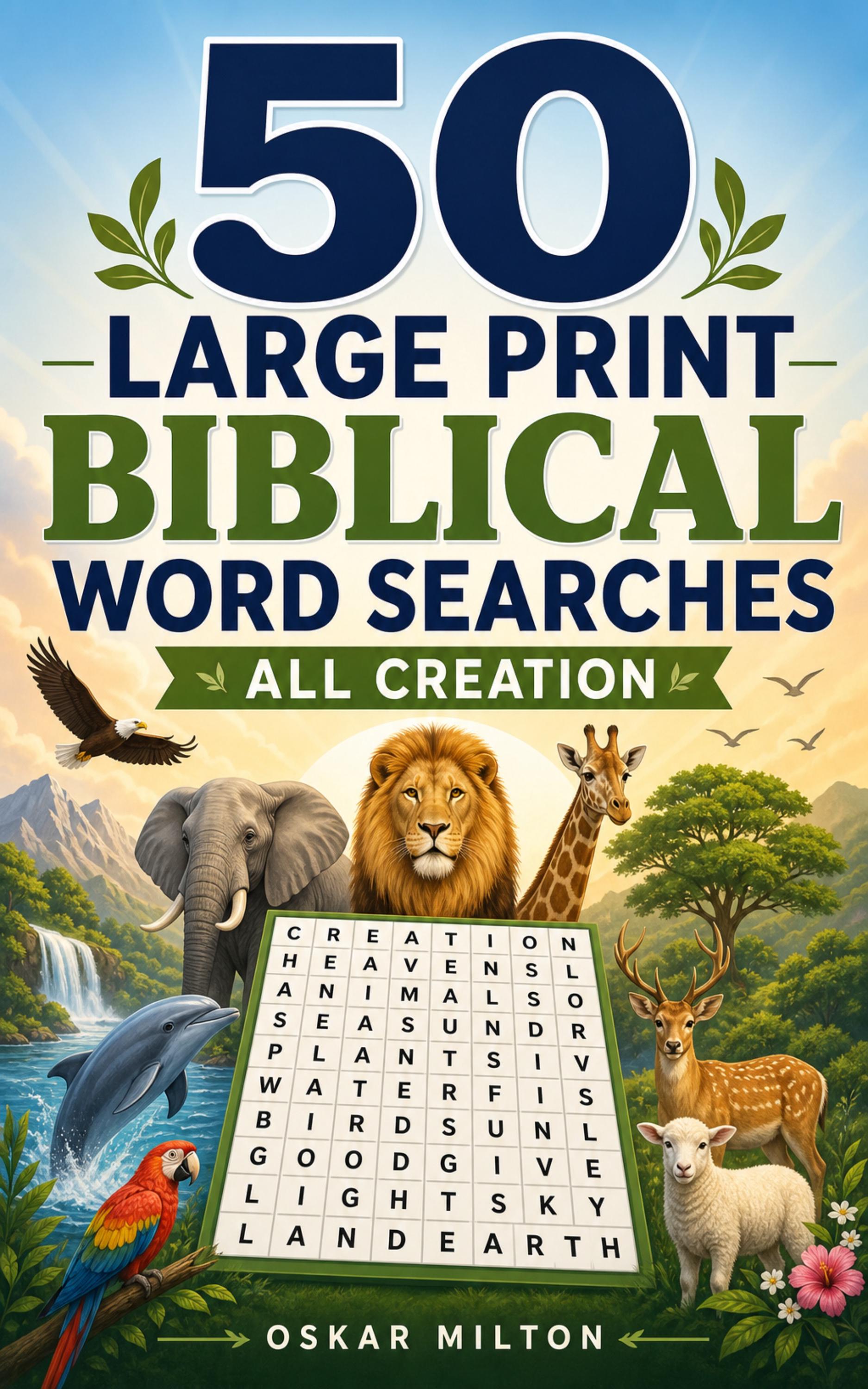 50 Large Print Creation Psalms Word Searches, Christian Bible Activity (PDF) cover