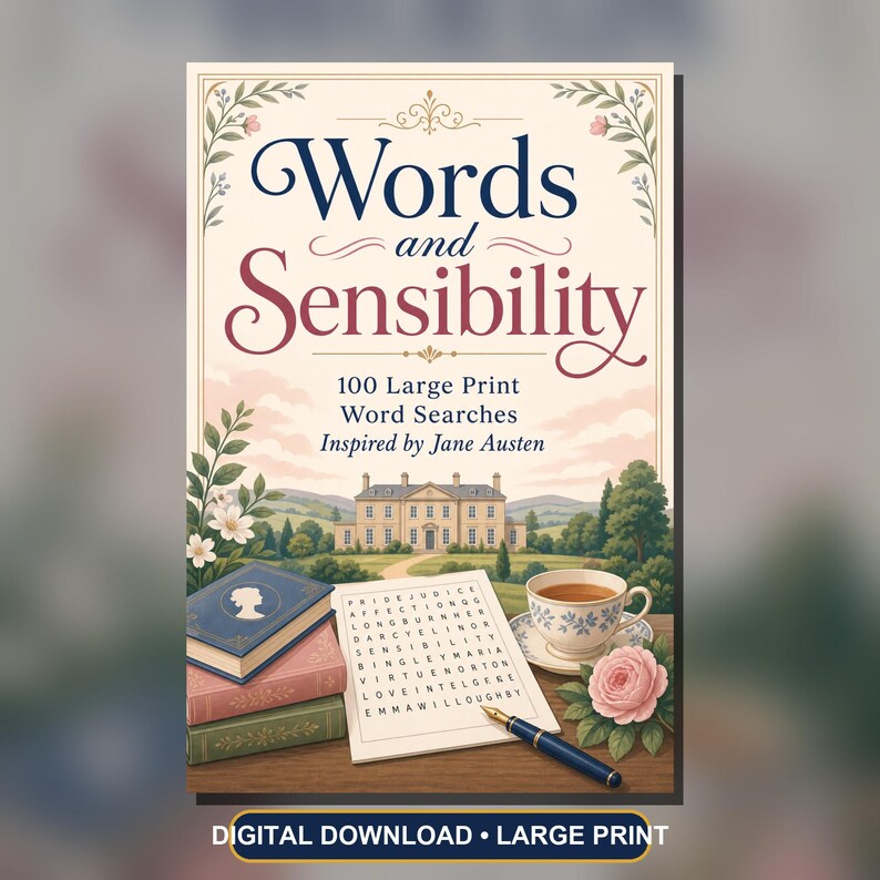 Jane Austen Word Search Puzzles, Large Print, Book Lover Gift (PDF) image 1