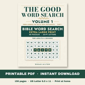 Bible Word Search Vol 1, Extra Large Print, 50 Scripture Puzzles (PDF Download) image 1