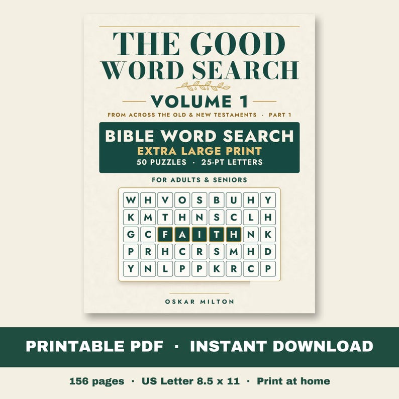 Bible Word Search Vol 1, Extra Large Print, 50 Scripture Puzzles (PDF Download) image 1