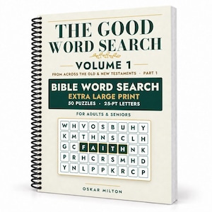 Libro de sopas de letras bíblicas, letra extragrande, 50 crucigramas bíblicos (encuadernación en espiral) imagen 1