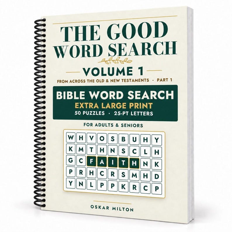 Libro de sopas de letras bíblicas, letra extragrande, 50 crucigramas bíblicos (encuadernación en espiral) imagen 1