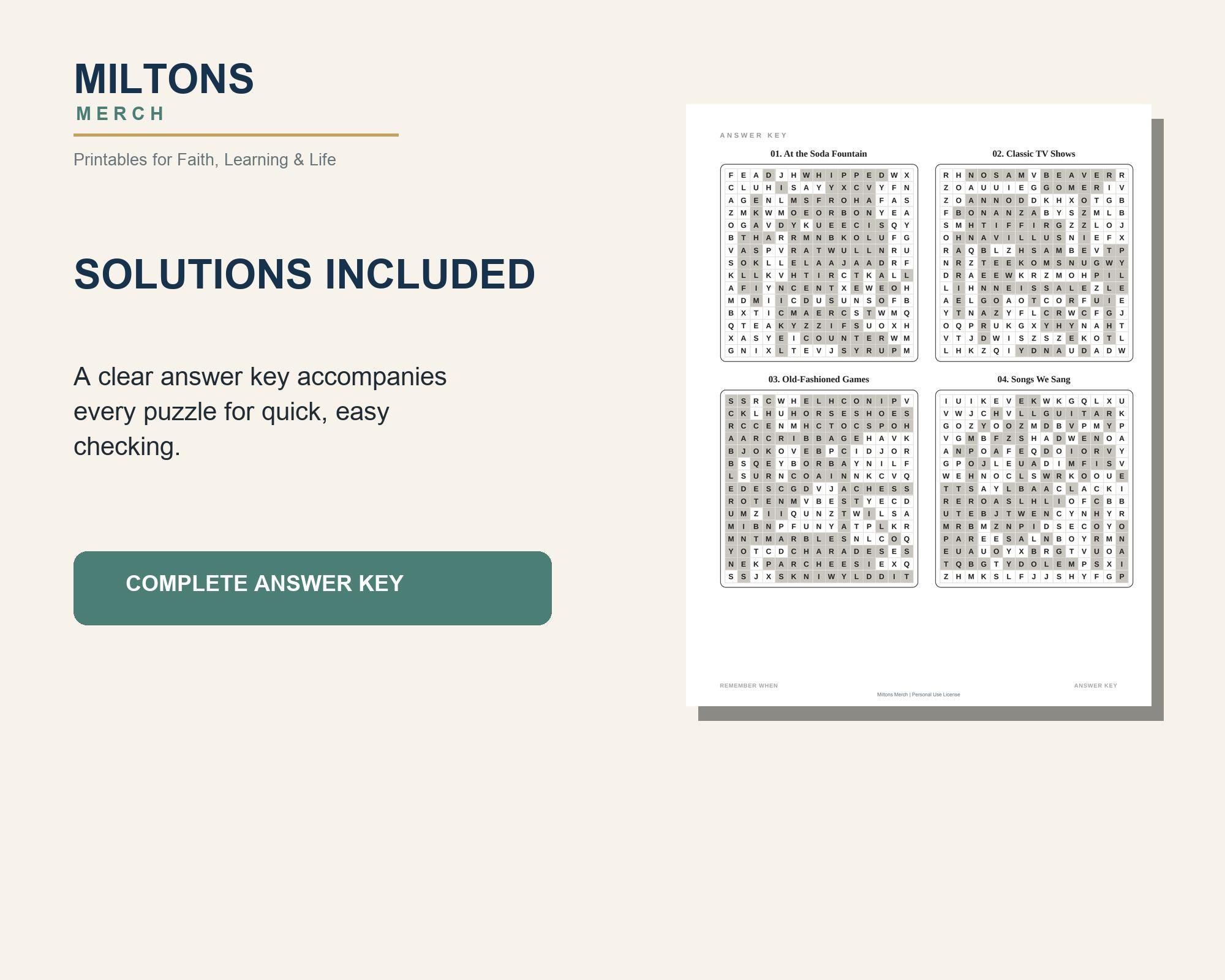 100 Nostalgic Word Search Puzzles for Seniors, Large Print Memory Care Activity (PDF) preview 4
