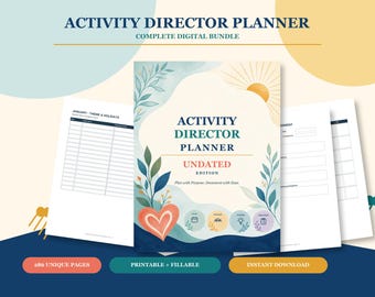 Aktivitätsleiter-Planerpaket, ausfüllbares PDF & druckbare Version, Aktivitätskalender und Dokumentationsprotokolle für Seniorenwohnanlagen