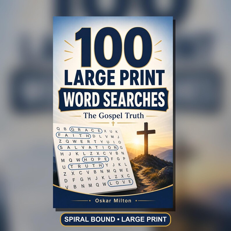 100 Large Print Gospel Word Searches, Jesus Life Activities (Spiral Bound Book) 画像 1