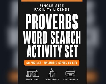50 Large Print Proverbs Word Search Puzzles, Senior Living Activity Set (PDF)