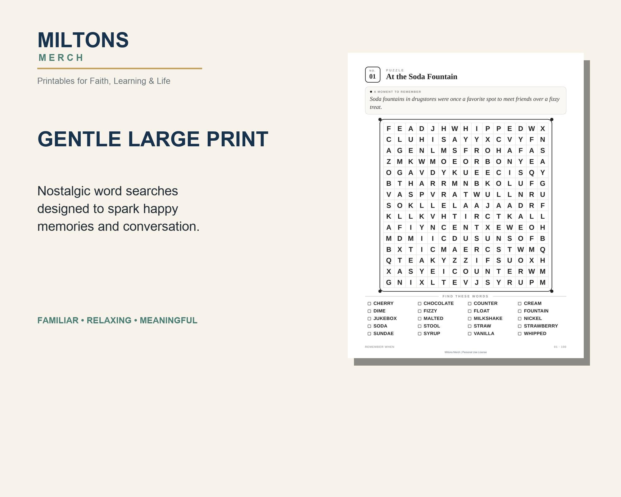 100 Nostalgic Word Search Puzzles for Seniors, Large Print Memory Care Activity (PDF) preview 3