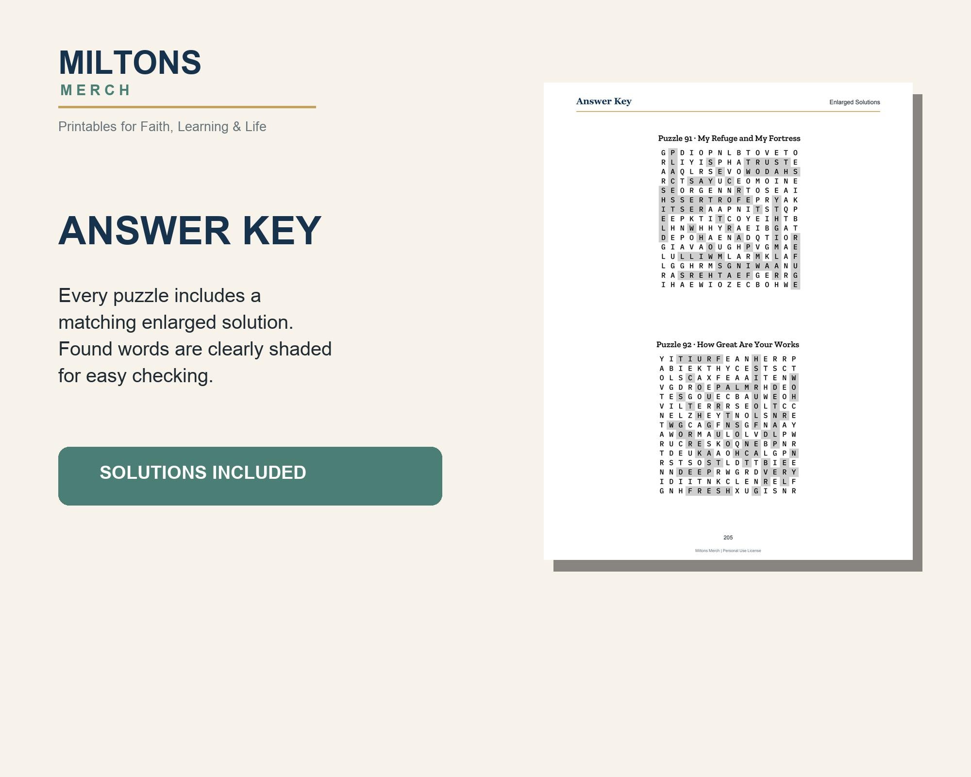 Psalms 91-120 Word Search Printables, Large Print Christian Puzzles (PDF) preview 5