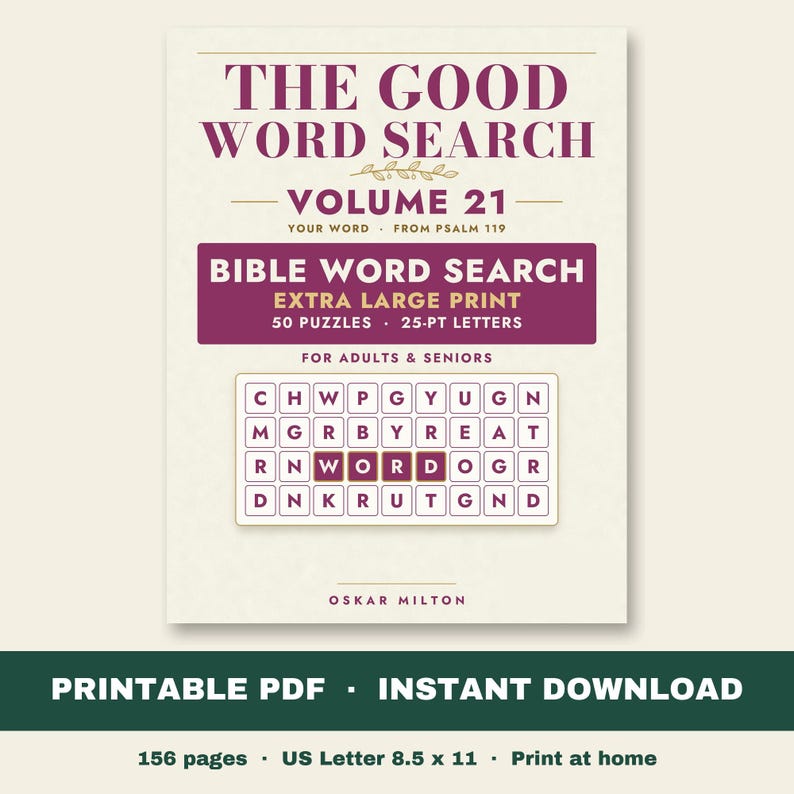 Psalm 119 Word Search, Extra Large Print, 50 Puzzles (PDF Download) image 1
