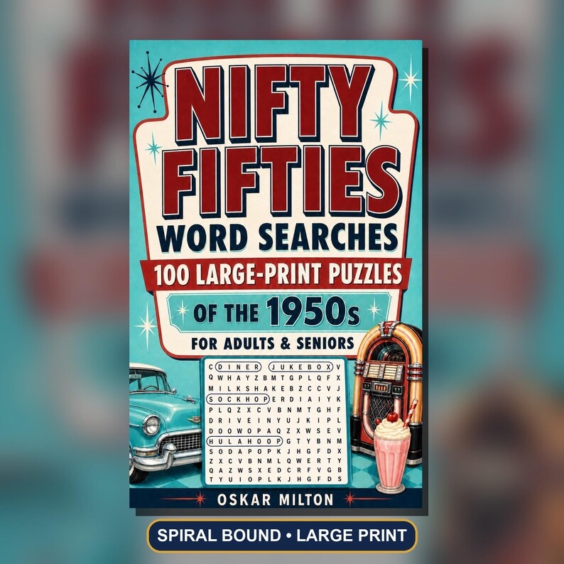 1950s Word Search Puzzles, Large Print Nostalgia Activity Book (Spiral Bound) image 1
