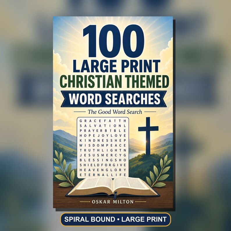 100 Large Print Christian Word Search Puzzles, Bible Activity Book (Spiral Bound) image 1