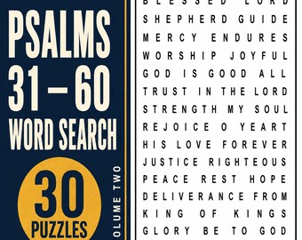 Psalmen 31-60: Wortsuchrätsel zum Ausdrucken, christliche Rätsel in Großdruck (PDF)