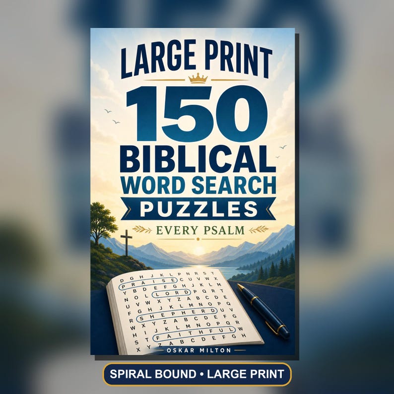 Libro de actividades bíblicas con encuadernación en espiral, 150 crucigramas de los Salmos en letra grande. imagen 1