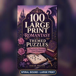 100 Large Print Romantasy Puzzles, Dragon Romance Word Search (Spiral Bound Book) Bild 1