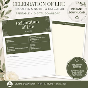 Celebration of Life or Funeral Requests Planner