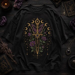 Celestial Dagger SVG - Gothic Butterfly PNG, Mystical Sword Cut File, Witchy Dagger Shirt, Moon Phases Clipart Cricut