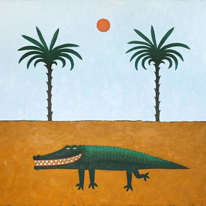 Cocodrilo descarga digital , impresión de arte de cocodrilo imprimible, descarga instantánea, cartel divertido, impresión ingenua de la pintura original por Anna Grincuka