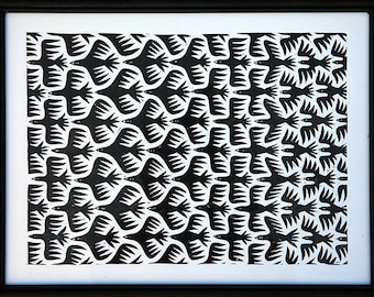 Murmuration print, Starling Linocut Print, Linocut Bird Migration, Optical Illusion Art, Flying Birds, Murmuration