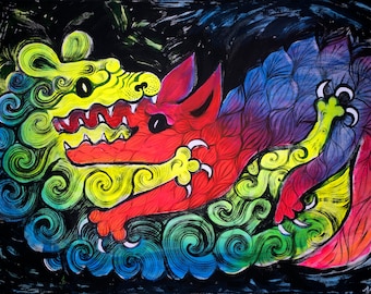 Dragon Fight Painting, Acrylic on Canvas