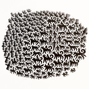 Linocut print, Tribe, Mixed Species Society